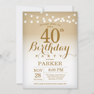 40th Birthday Invitation Gold String Lights
