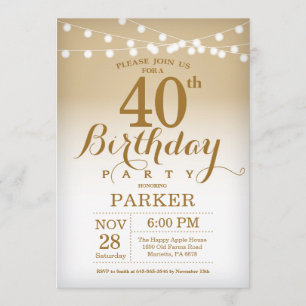 40th Birthday Invitation Gold String Lights