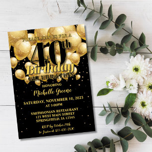 40th Birthday Invitation, Golden Birthday Invite