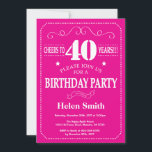 40th Birthday Invitation Hot Pink and White<br><div class="desc">40th Birthday Invitation Hot Pink and White Typography. Hot Pink and White Background. Adult Birthday. Male Men or Women Birthday. Kids Boy or Girl Lady Teen Teenage Bday Invite. 13th 15th 16th 18th 20th 21st 30th 40th 50th 60th 70th 80th 90th 100th. Any Age. For further customisation, please click the...</div>
