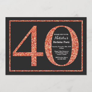 40th Birthday Invitation Orange Glitter Chalkboard