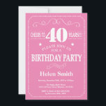 40th Birthday Invitation Pink and White<br><div class="desc">40th Birthday Invitation Pink and White Typography. Pink and White Background. Adult Birthday. Male Men or Women Birthday. Kids Boy or Girl Lady Teen Teenage Bday Invite. 13th 15th 16th 18th 20th 21st 30th 40th 50th 60th 70th 80th 90th 100th. Any Age. For further customisation, please click the "Customise it"...</div>