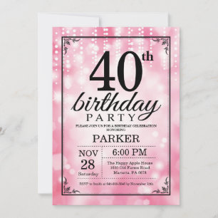40th Birthday Invitation Pink Glitter