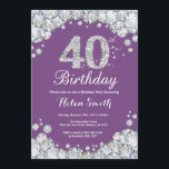 40th Birthday Invitation Purple and Silver Diamond<br><div class="desc">40th Birthday Invitation. Purple and Silver Rhinestone Diamond. Elegant Birthday Bash invite. Adult Birthday. Women Birthday. Men Birthday. For further customisation,  please click the "Customise it" button and use our design tool to modify this template.</div>