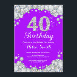 40th Birthday Invitation Purple and Silver Diamond<br><div class="desc">40th Birthday Invitation. Purple and Silver Rhinestone Diamond. Elegant Birthday Bash invite. Adult Birthday. Women Birthday. Men Birthday. For further customisation,  please click the "Customise it" button and use our design tool to modify this template.</div>