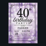 40th Birthday Invitation Purple Glitter<br><div class="desc">40th Birthday Invitation with Purple String Lights with Purple Glitter Background. Purple Birthday. Adult Birthday. Men or Women Bday Invite. 13th 15th 16th 18th 20th 21st 30th 40th 50th 60th 70th 80th 90th 100th, Any age. For further customisation, please click the "Customise it" button and use our design tool to...</div>