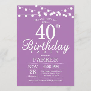 40th Birthday Invitation Purple Lavender