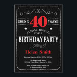 40th Birthday Invitation Red and Black Chalkboard<br><div class="desc">40th Birthday Invitation Red and Black Typography. Chalkboard. Black and White Background. Adult Birthday. Male Men or Women Birthday. Kids Boy or Girl Lady Teen Teenage Bday Invite. 13th 15th 16th 18th 20th 21st 30th 40th 50th 60th 70th 80th 90th 100th. Any Age. For further customisation, please click the "Customise...</div>