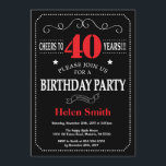 40th Birthday Invitation Red and Black Chalkboard<br><div class="desc">40th Birthday Invitation Red and Black Typography. Chalkboard. Black and White Background. Adult Birthday. Male Men or Women Birthday. Kids Boy or Girl Lady Teen Teenage Bday Invite. 13th 15th 16th 18th 20th 21st 30th 40th 50th 60th 70th 80th 90th 100th. Any Age. For further customisation, please click the "Customise...</div>
