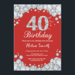 40th Birthday Invitation Red and Silver Diamond<br><div class="desc">40th Birthday Invitation. Red and Silver Rhinestone Diamond. Elegant Birthday Bash invite. Adult Birthday. Women Birthday. Men Birthday. For further customisation,  please click the "Customise it" button and use our design tool to modify this template.</div>