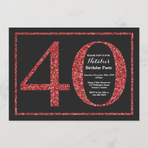 40th Birthday Invitation Red Glitter Chalkboard