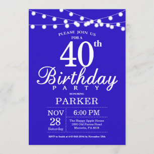 40th Birthday Invitation Royal Blue