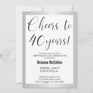 40th Birthday Invitation Silver Black Modern