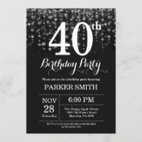40th Birthday Invitation Silver Glitter