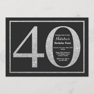40th Birthday Invitation Silver Glitter Chalkboard