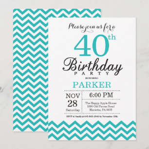 40th Birthday Invitation Teal Chevron