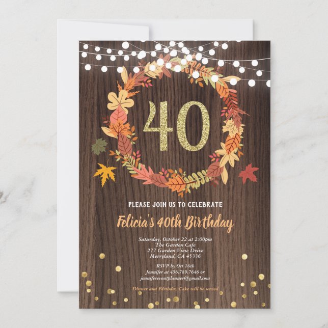 40th birthday invitation Thanksgiving fall rustic (Front)