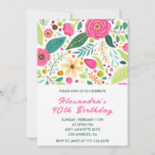40th birthday invitations Flowers Simple Colourful
