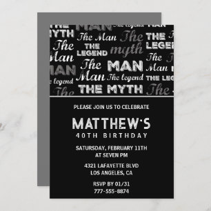 40th birthday invitations for him Men Myth Legend