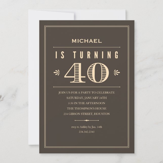 40th Birthday Invitations for Men (Front)