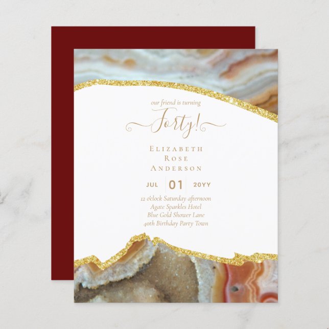 40th Birthday Invitations Glamour Girly Modern FUN (Front/Back)