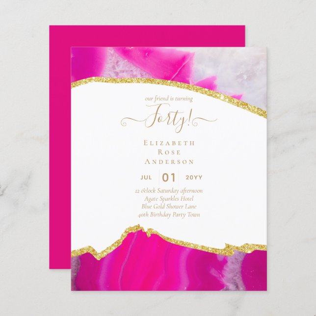 40th Birthday Invitations Glamour Girly Modern FUN (Front/Back)