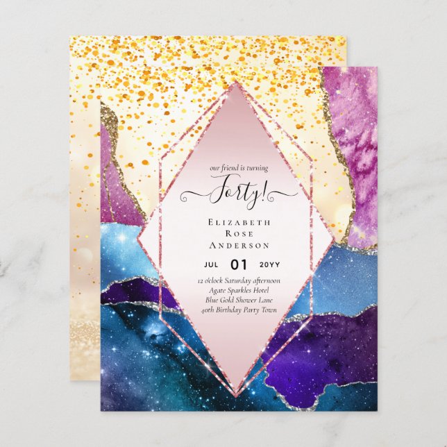 40th Birthday Invitations Glamour Girly Modern FUN (Front/Back)