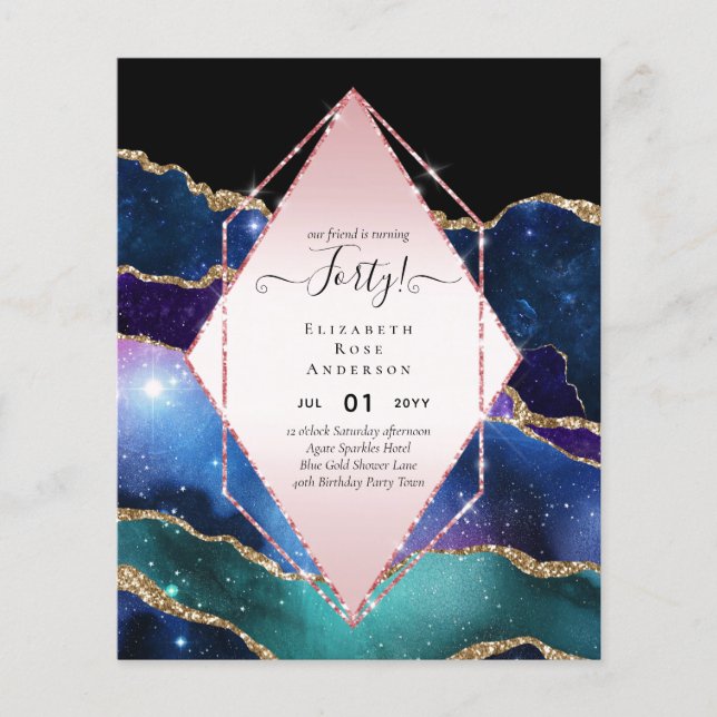 40th Birthday Invitations Glamour Girly Modern FUN Flyer (Front)