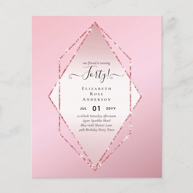 40th Birthday Invitations Glamour Girly Modern FUN Flyer (Front)