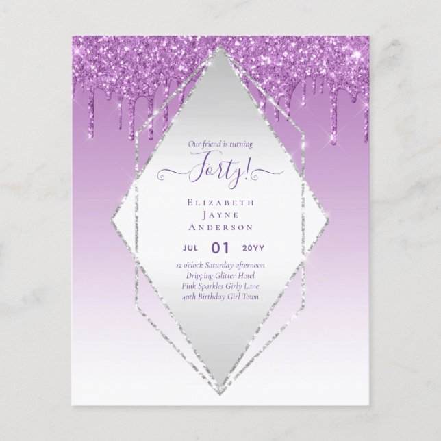 40th Birthday Invitations HER Girly Glamour Glitte Flyer (Front)