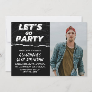 40th birthday invitations Men Black Photo 
