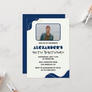 40th birthday invitations Men Blue Simple Photo