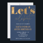 40th birthday invitations Navy Gold Elegant<br><div class="desc">40th birthday invitations Navy Gold Elegant</div>