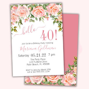 40th Birthday Invitations Pink Floral Modern Party