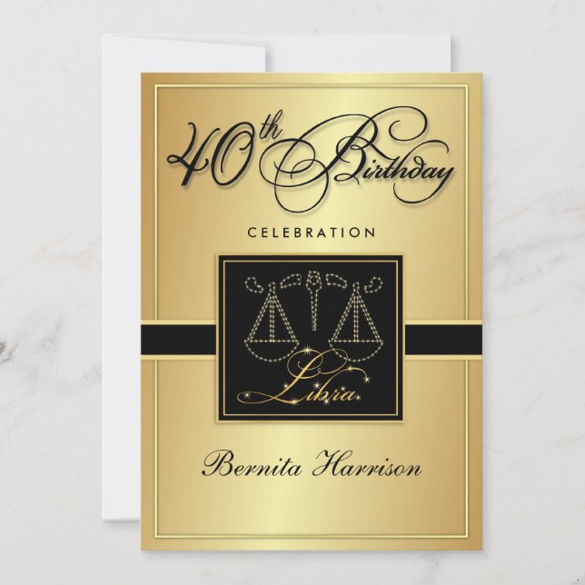 40th Birthday Invitations - Zodiac Sign Libra (Front)
