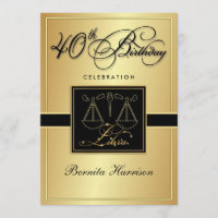40th Birthday Invitations - Zodiac Sign Libra