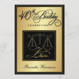 40th Birthday Invitations - Zodiac Sign Libra