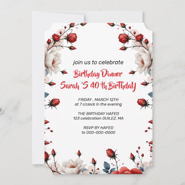 40th Birthday Invite Digital, Editable Template  (Front)