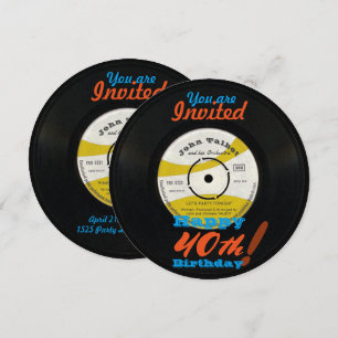 40th Birthday Invite Retro Vinyl Record 45 RPM