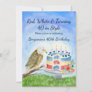 40th Birthday  July 4th Birthday Bald Eagle  Invitation