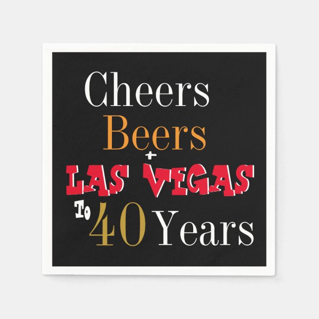 40th Birthday Las Vegas Cheers and Beers Party Napkin (Front)