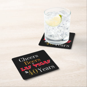 40th Birthday Las Vegas Cheers and Beers Party Square Paper Coaster