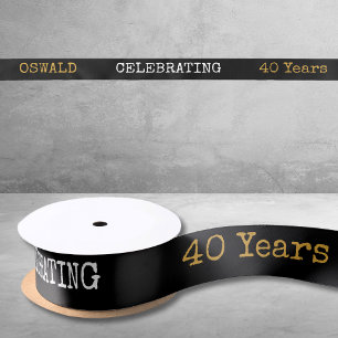 40th Birthday Legendary Black Gold Retro Satin Ribbon