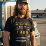 40th Birthday Legendary Since 1986 Black T-Shirt<br><div class="desc">Celebrate the big 4-0 with this ultimate Personalised 40th Birthday T-Shirt! Perfect for anyone achieving legendary status, this stylish design proudly proclaims they were Born in 1986. This exclusive design features bold, eye-catching typography with a classic, vintage/retro look. It is fully customisable—simply add the recipient's name to create a one-of-a-kind...</div>