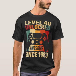 40th Birthday  Level 40 Unlocked Awesome 1983 Vide T-Shirt
