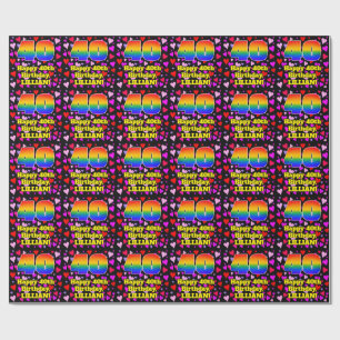 40th Birthday: Loving Hearts Pattern, Rainbow # 40 Wrapping Paper