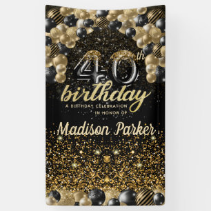 40th Birthday Luxury Personalised Black Gold Banner