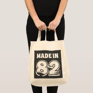 40th Birthday Made in 82 Typography Black Tote Bag