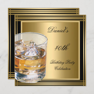 40th Birthday Mens Black Gold Cold Drinks Mans Invitation