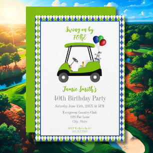 40th Birthday Men's Golf Cart Elegant Invitation